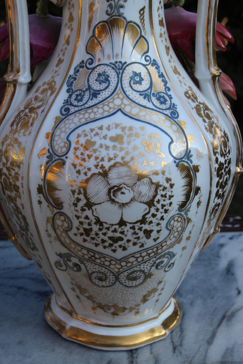 Pair Of Large Old Paris Porcelain Vases, Napoleon III Period.-photo-4