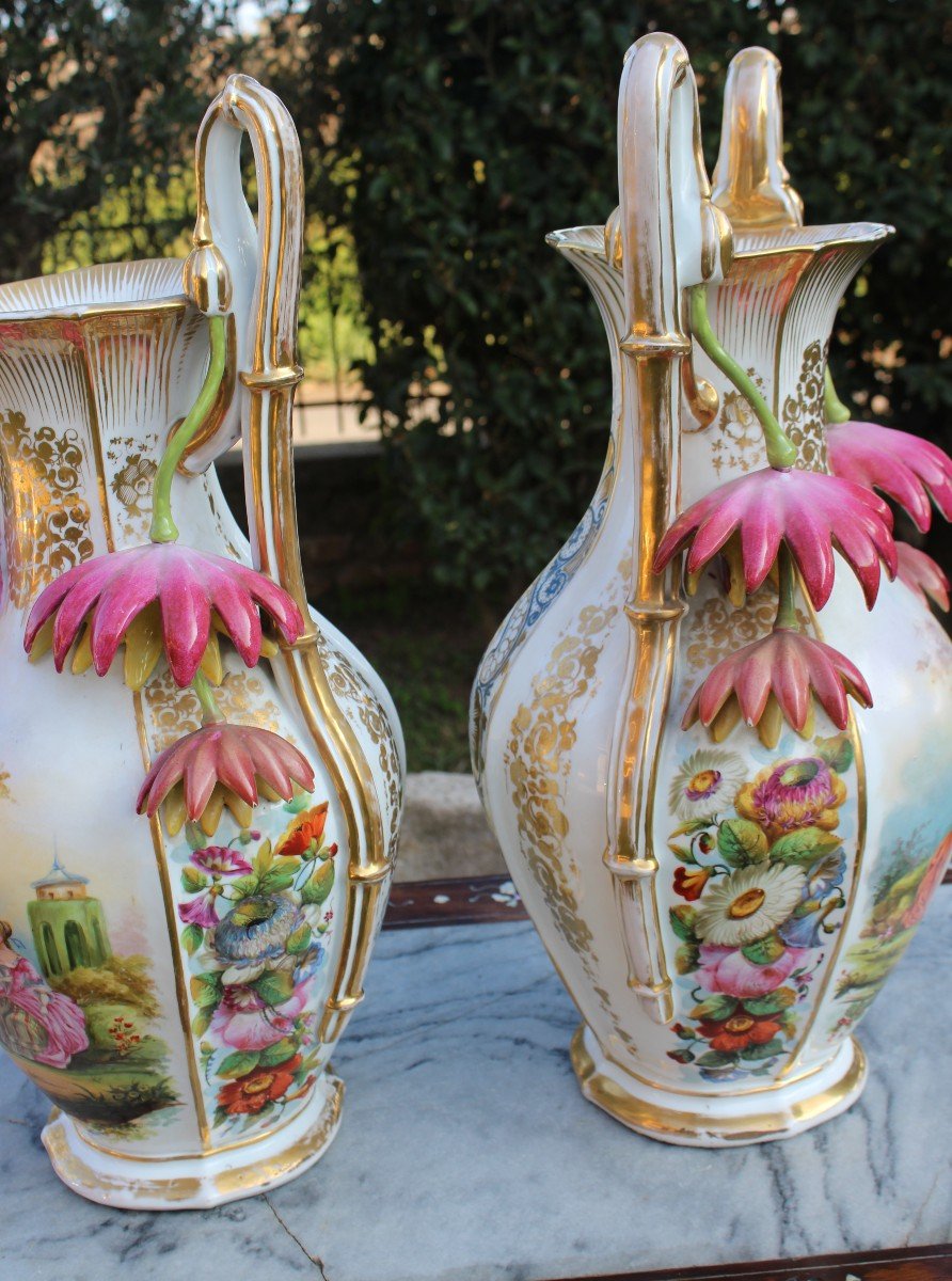 Pair Of Large Old Paris Porcelain Vases, Napoleon III Period.-photo-7