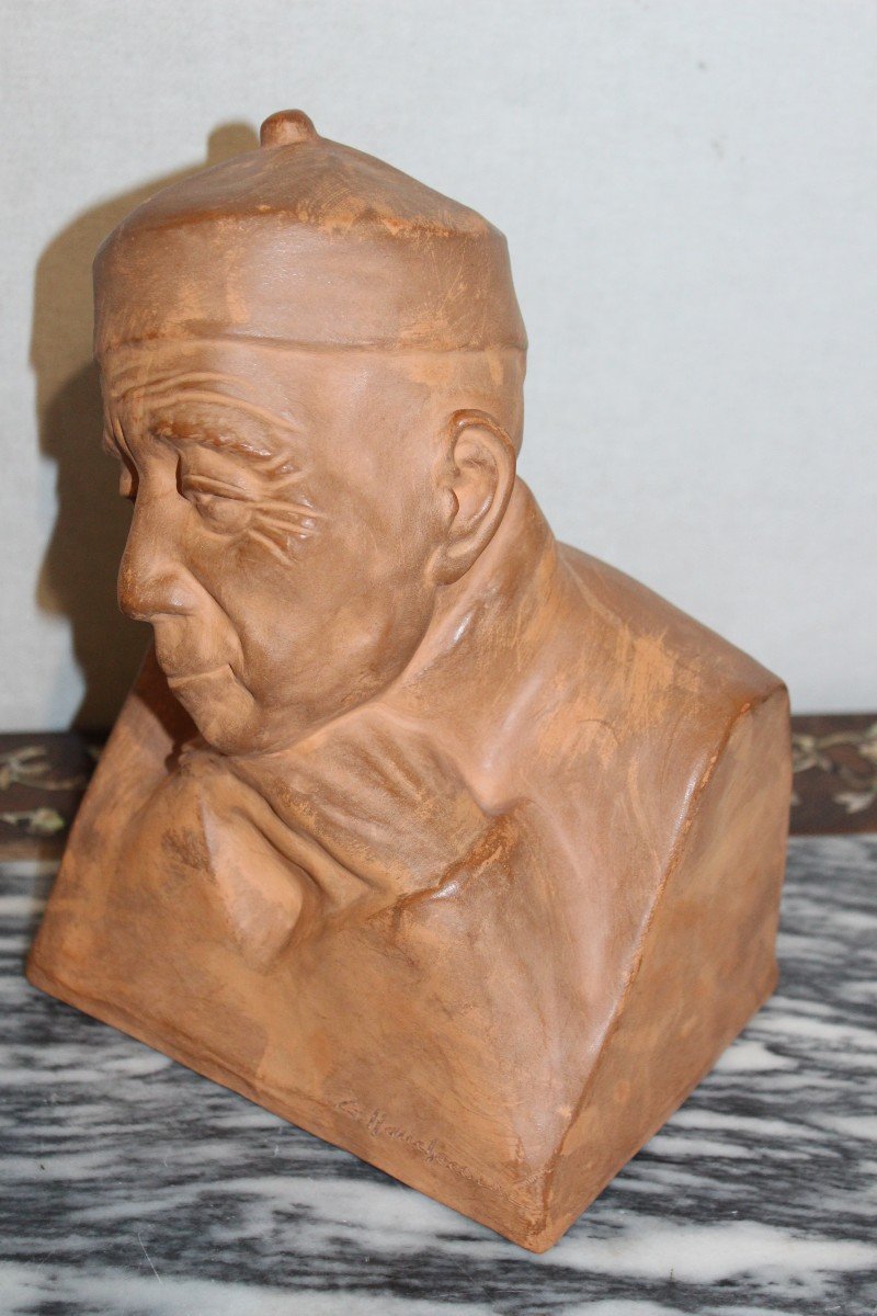 Bust Of An Asian Man In Terracotta, Gaston Hauchecorne (1880-1945).-photo-1