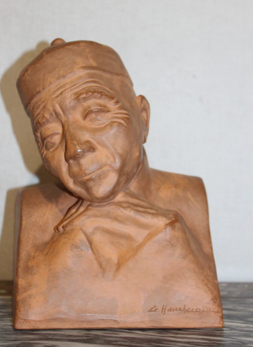 Bust Of An Asian Man In Terracotta, Gaston Hauchecorne (1880-1945).