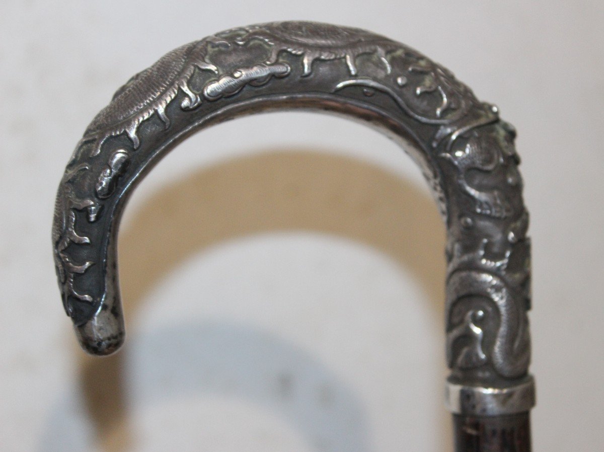 Indochinese Cane With Silver Dragon Knob, China Or Vietnam, 19th Century.-photo-2