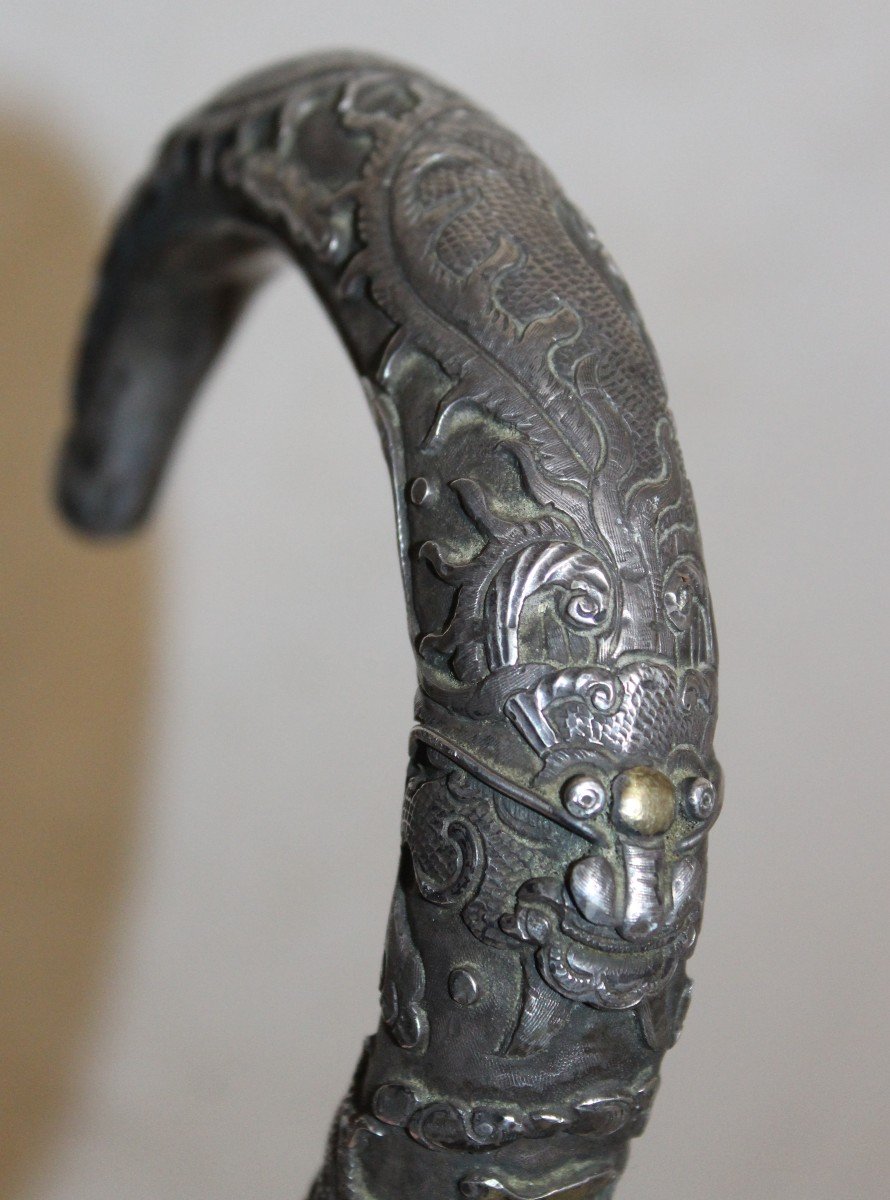 Indochinese Cane With Silver Dragon Knob, China Or Vietnam, 19th Century.-photo-3