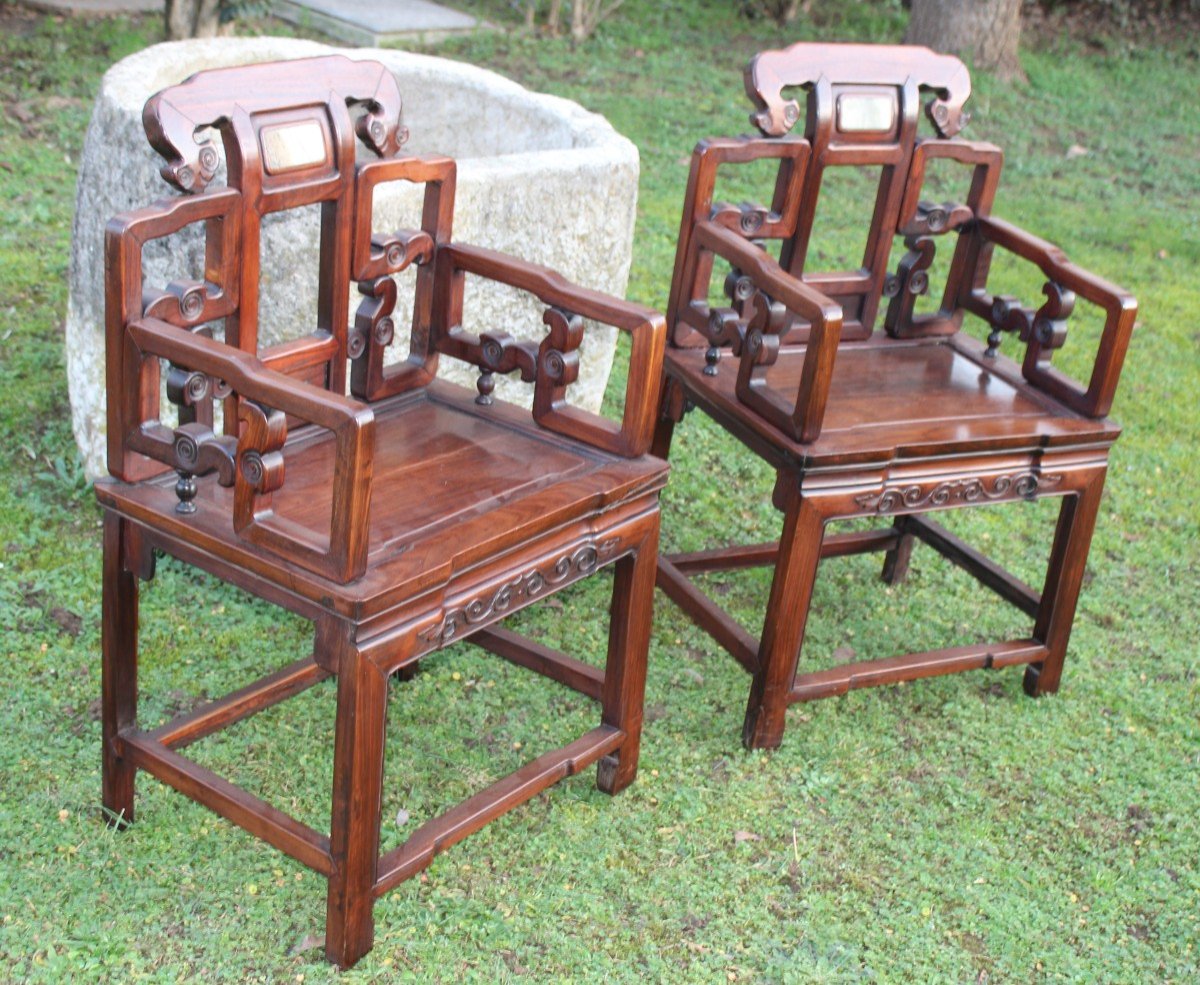 Paire De Fauteuils Chinois En Bois De Fer Sculptè, Chine, Qing Dinastie XIX Siecle.-photo-2