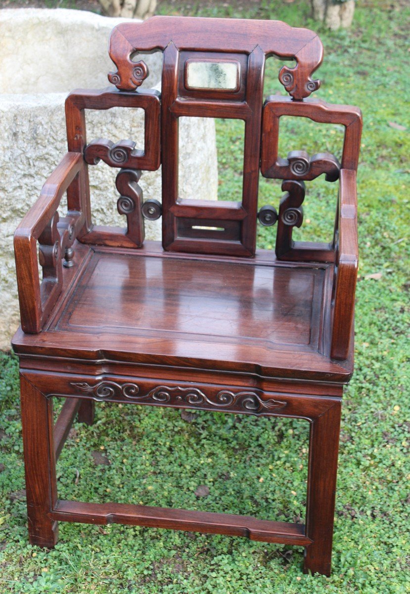 Paire De Fauteuils Chinois En Bois De Fer Sculptè, Chine, Qing Dinastie XIX Siecle.-photo-2