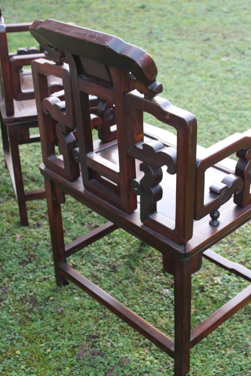 Paire De Fauteuils Chinois En Bois De Fer Sculptè, Chine, Qing Dinastie XIX Siecle.-photo-3