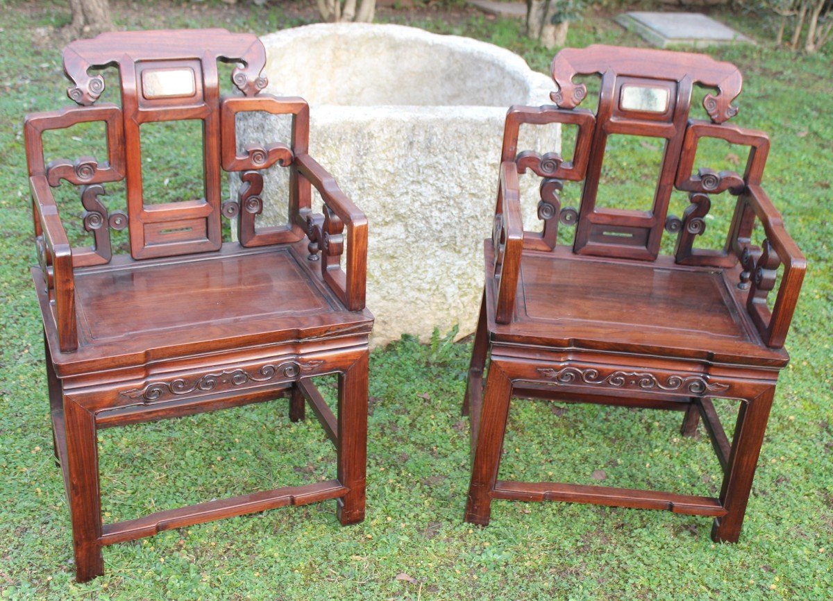 Paire De Fauteuils Chinois En Bois De Fer Sculptè, Chine, Qing Dinastie XIX Siecle.