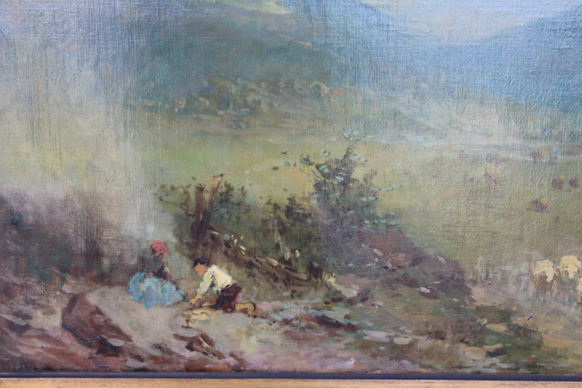 Large Oil Canvas, Mountain Landscape Attributed To The Italian Painter Paolo Sala-photo-3
