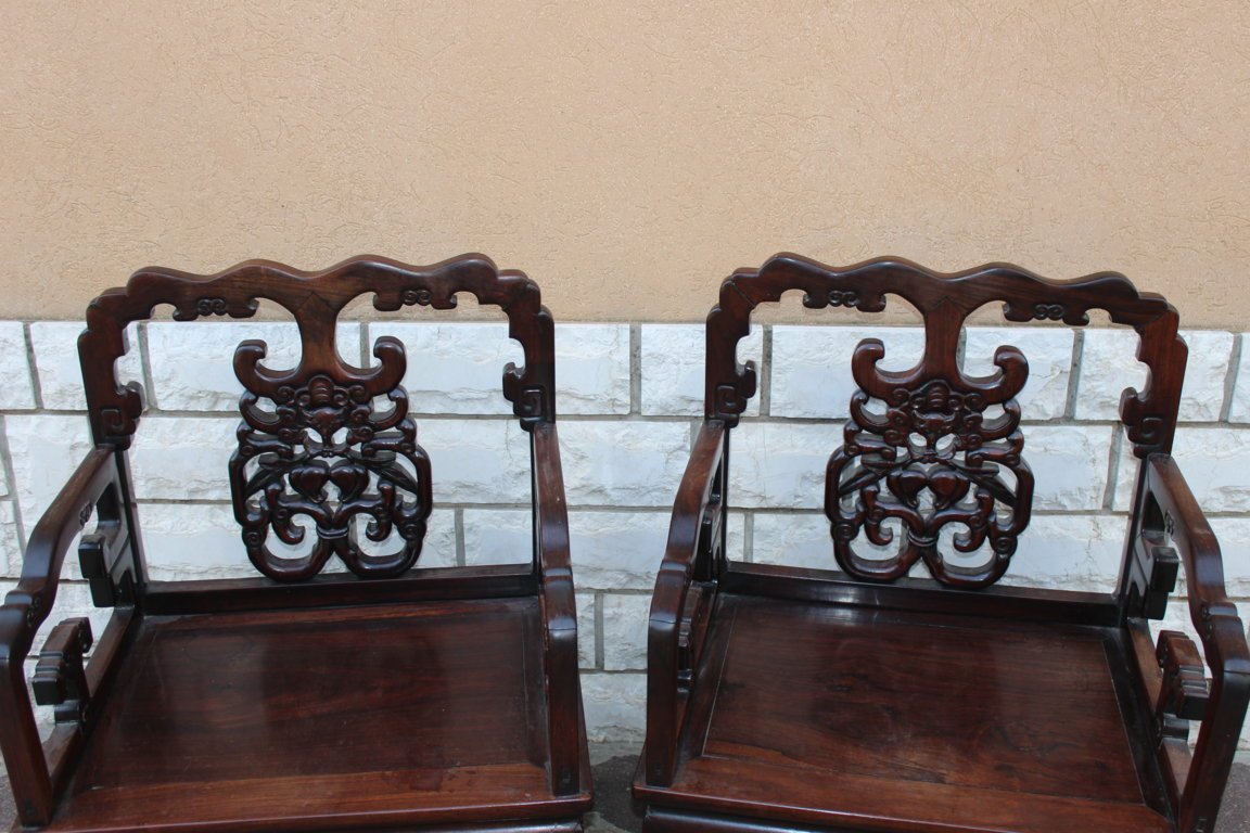Pair Of Chinese Armchairs XIX Century Iron Wood (hongmu)