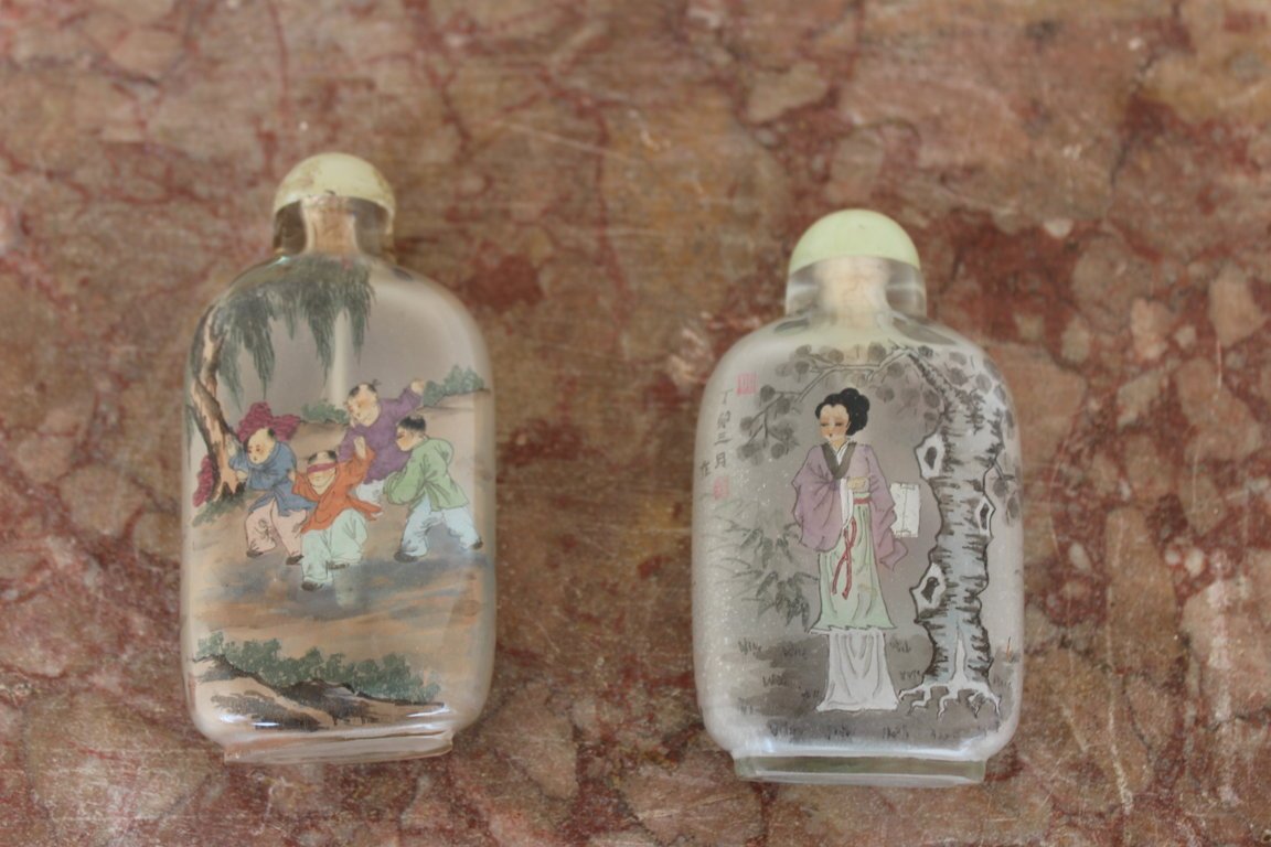 Two Chinese Snuff Bottles In Dell'interieur Painted Glass, China XX Century-photo-2