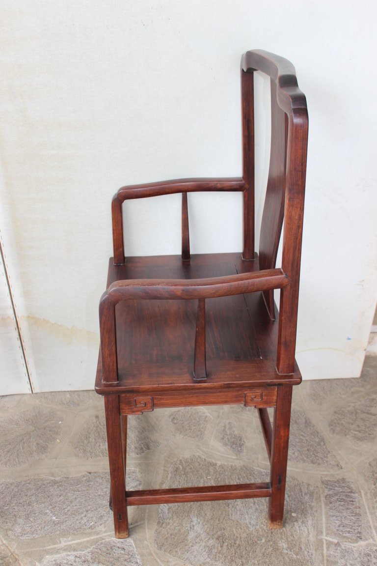 Pair Of Chinese Armchairs In Iron Wood (hongmu), Around 1920 Fine From Qing Dynasty-photo-3