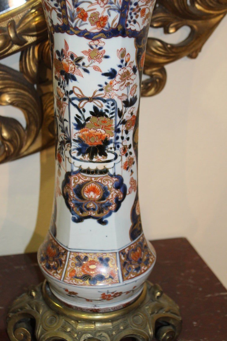 Arita Cornet Vase, Japan XVIII Century, Imari Decor, Bronze Mount-photo-1