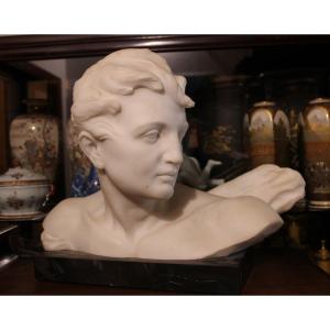 Carrara Statuario Marble Bust Representing A Man Seen In Profile, Guglielmo Pugi (1850-1915).