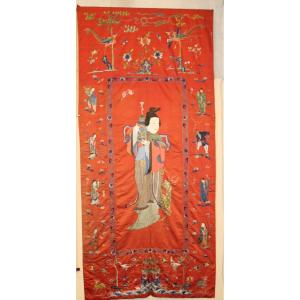 Very Large Chinese Embroidered Silk Hanging, Eight Chinese Immortals.