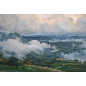 Tres Grand Tableaux Huile Sur Toile, Paysage De Montagne, Fine XIX Siecle.