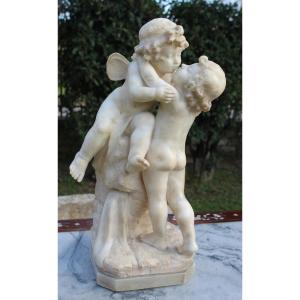 Sculpture En Albatre "l' Amour", Italie Fine XIX Siecle.