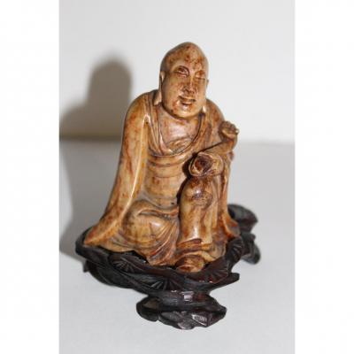 Statuette Chinois En Pierre De Lard XIX Siecle Lohan