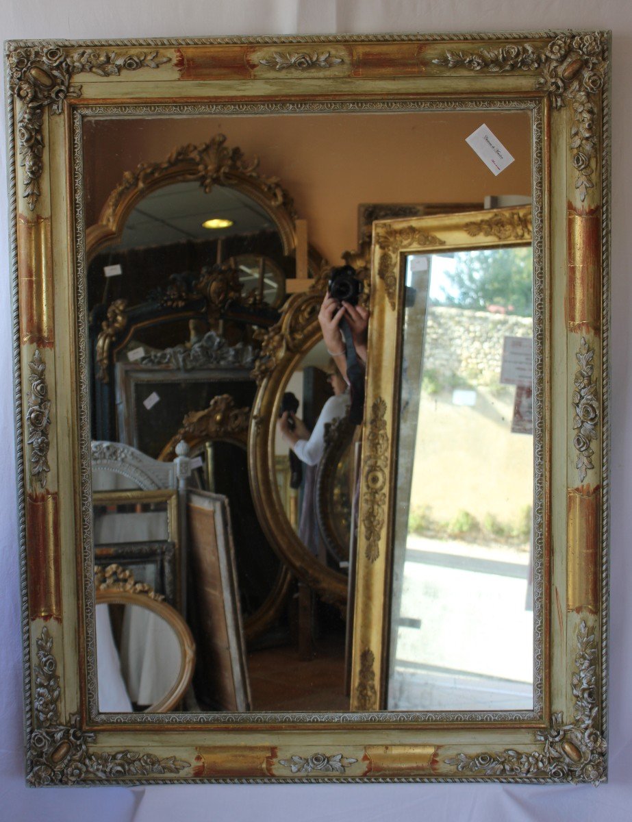Miroir Rectangle Restauration Feuille d'Or Et Patine 90 X 114 Cm-photo-2