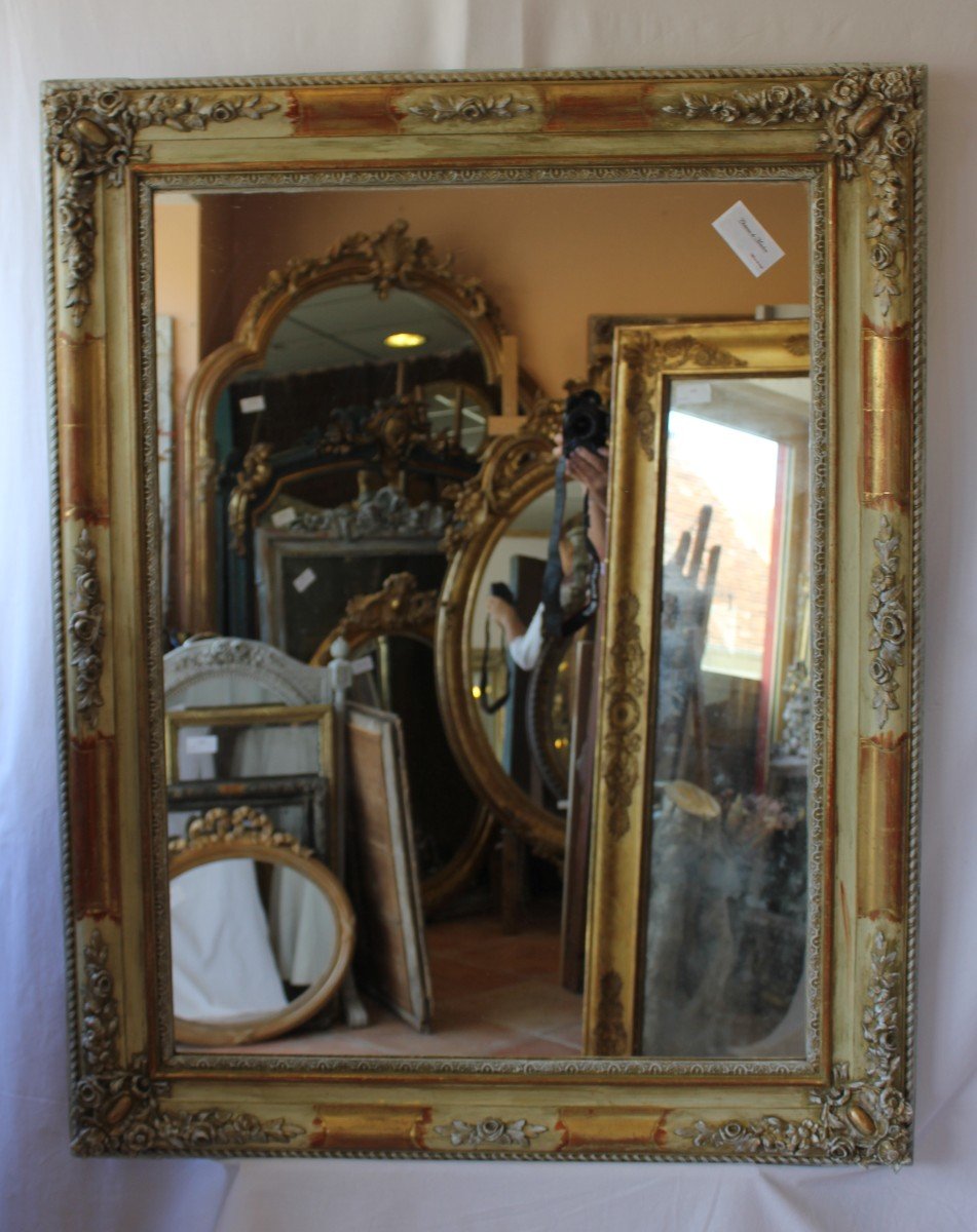 Rectangle Mirror Restoration Gold Leaf And Patina 90 X 114 Cm-photo-1