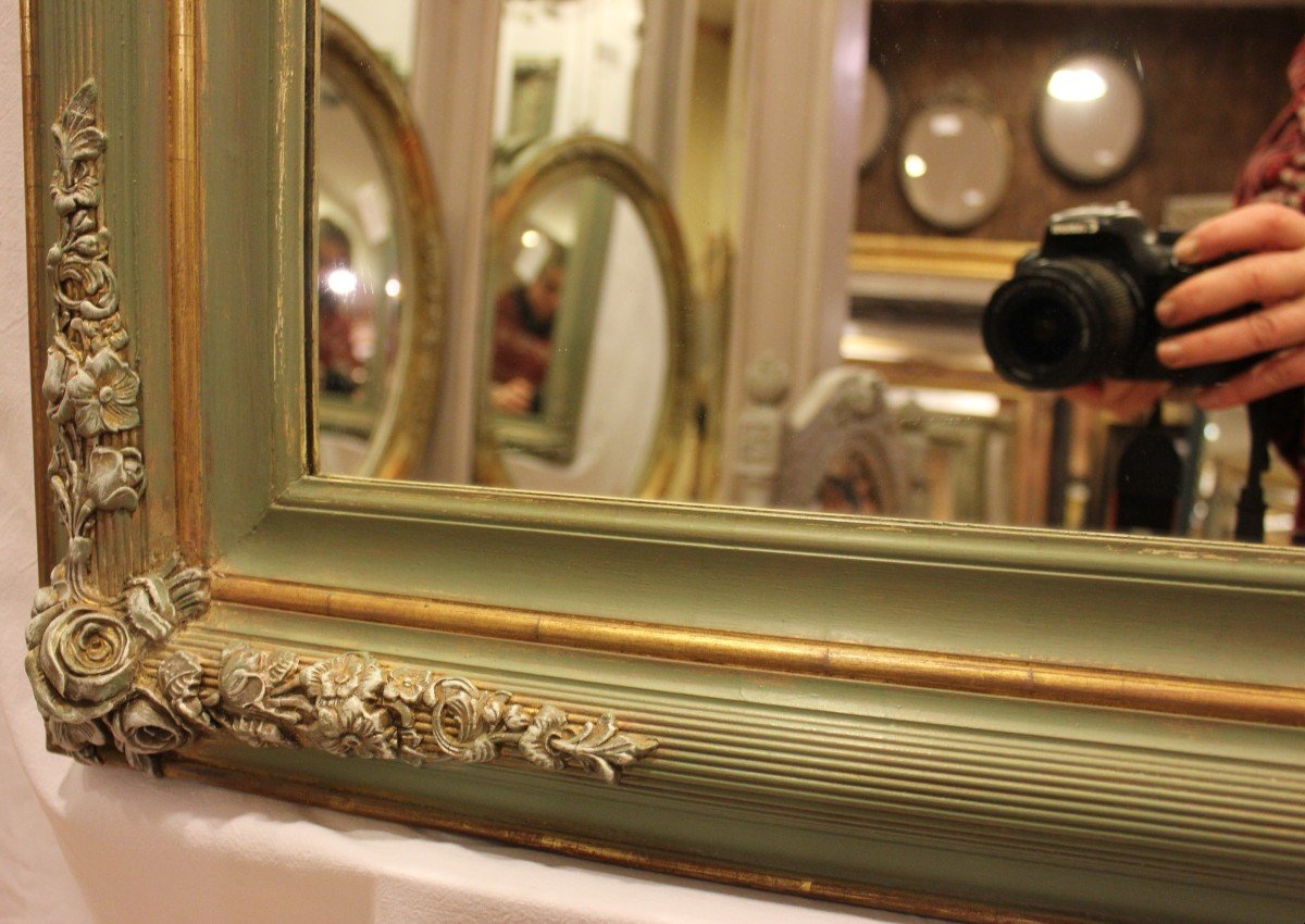 Old Restoration Rectangle Mirror, Patina And Gold Leaf 94 X 112 Cm-photo-4