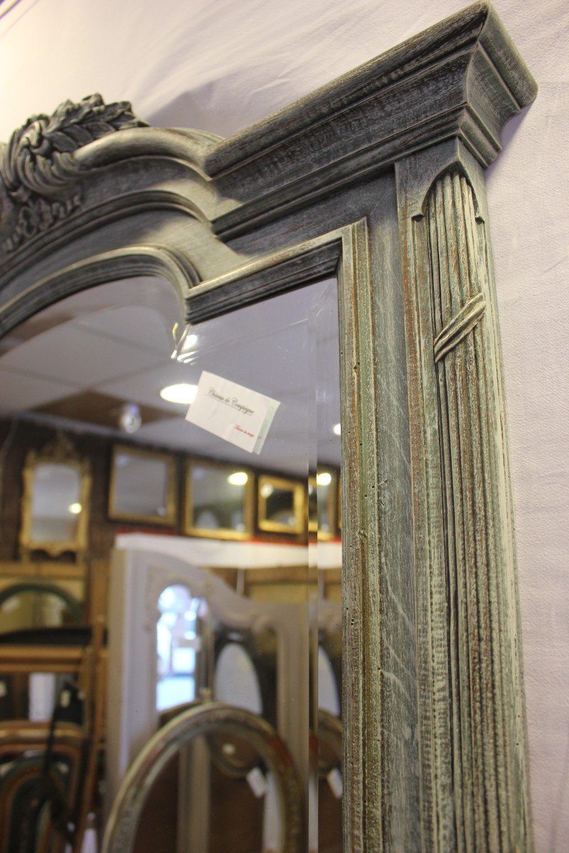 Antique Fireplace Mirror Patinated Wood ' Beveled Ice 90 X 124 Cm-photo-4