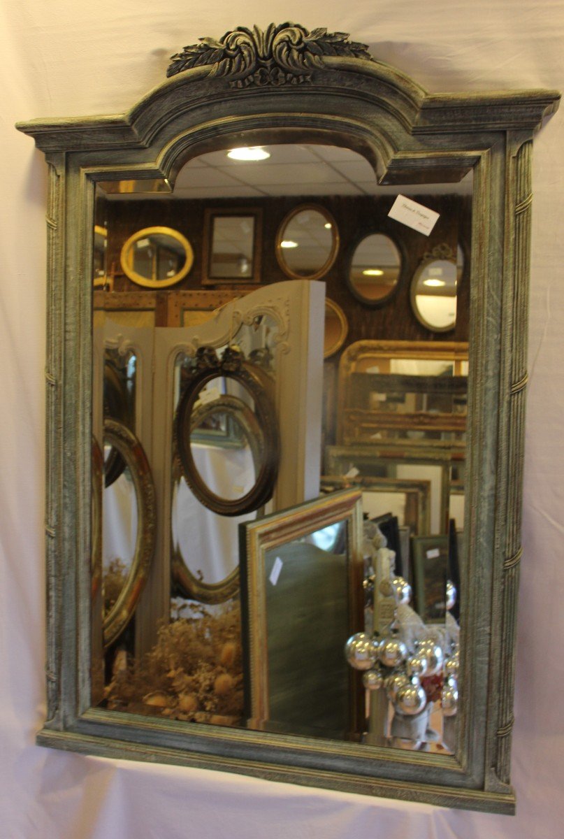 Antique Fireplace Mirror Patinated Wood ' Beveled Ice 90 X 124 Cm-photo-1