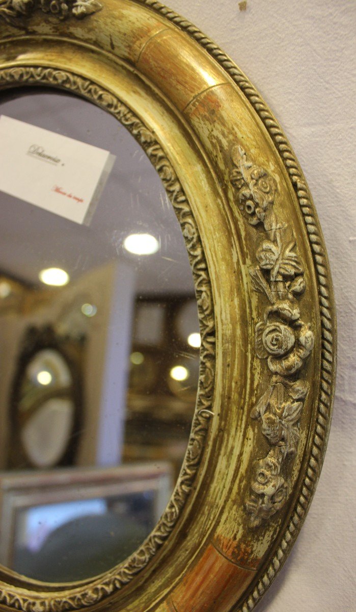 Pair Of Small Oval Medallion Mirrors, Mercury Mirror 31 X 37 Cm-photo-3