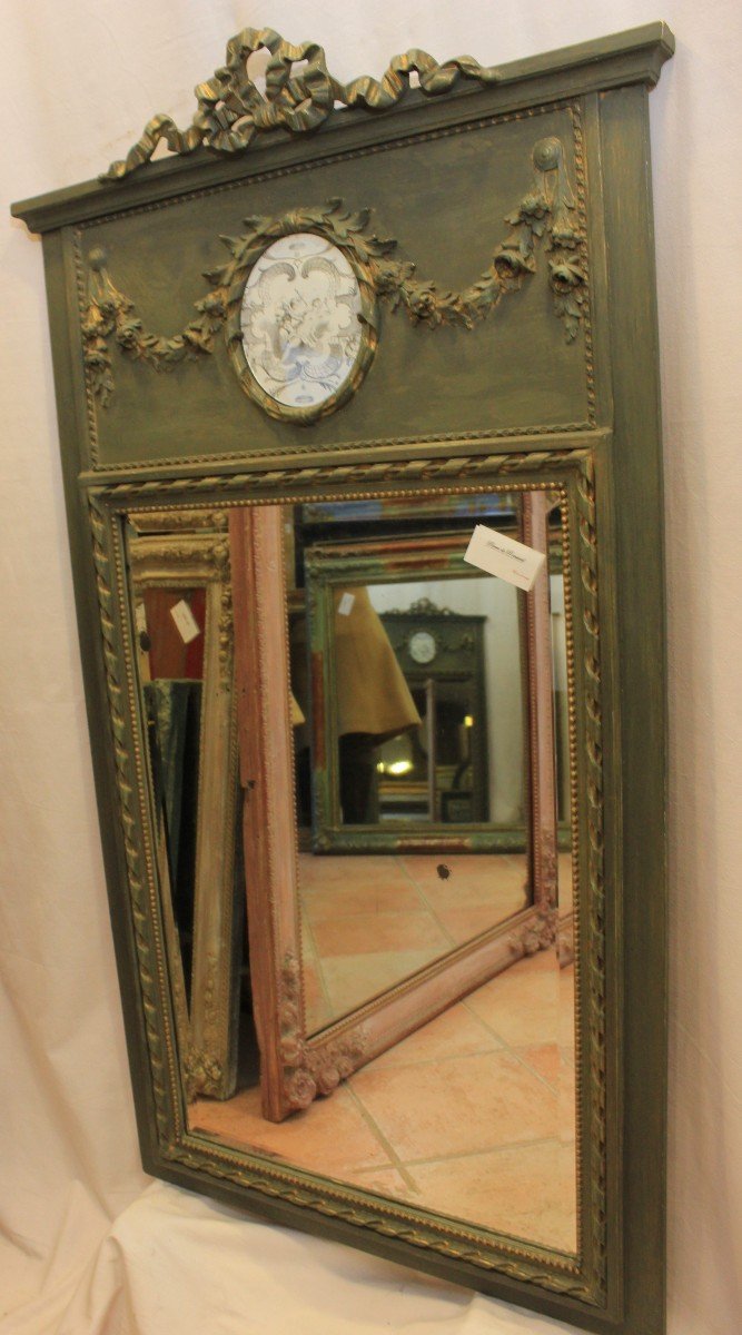 Patinated Louis XVI Style Trumeau, Beveled Mirror 74 X 135 Cm-photo-6