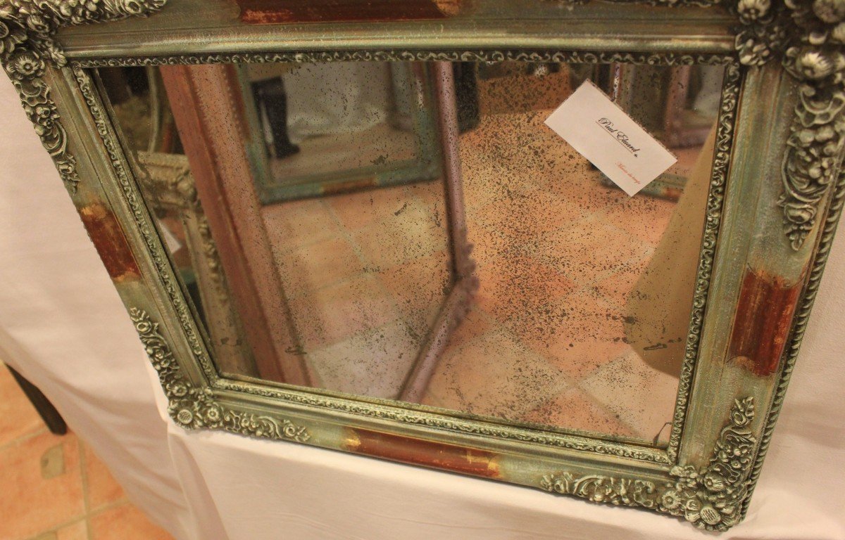 Small Restoration Mirror, Gold And Patina, Mercury Ice 46 X 56cm-photo-4