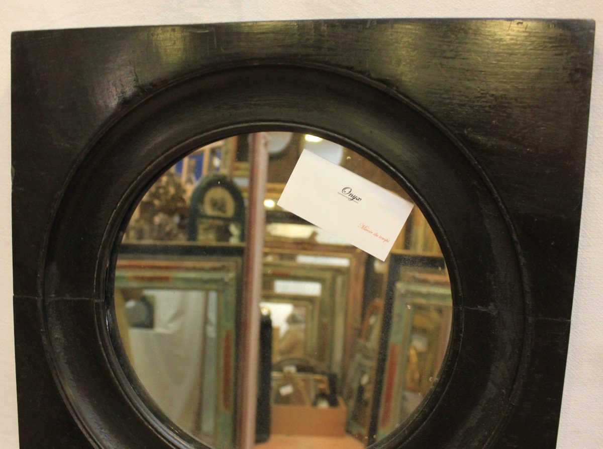 Miroir Rond Noir Napoléon III, glace mercure 33 X34 Cm-photo-3