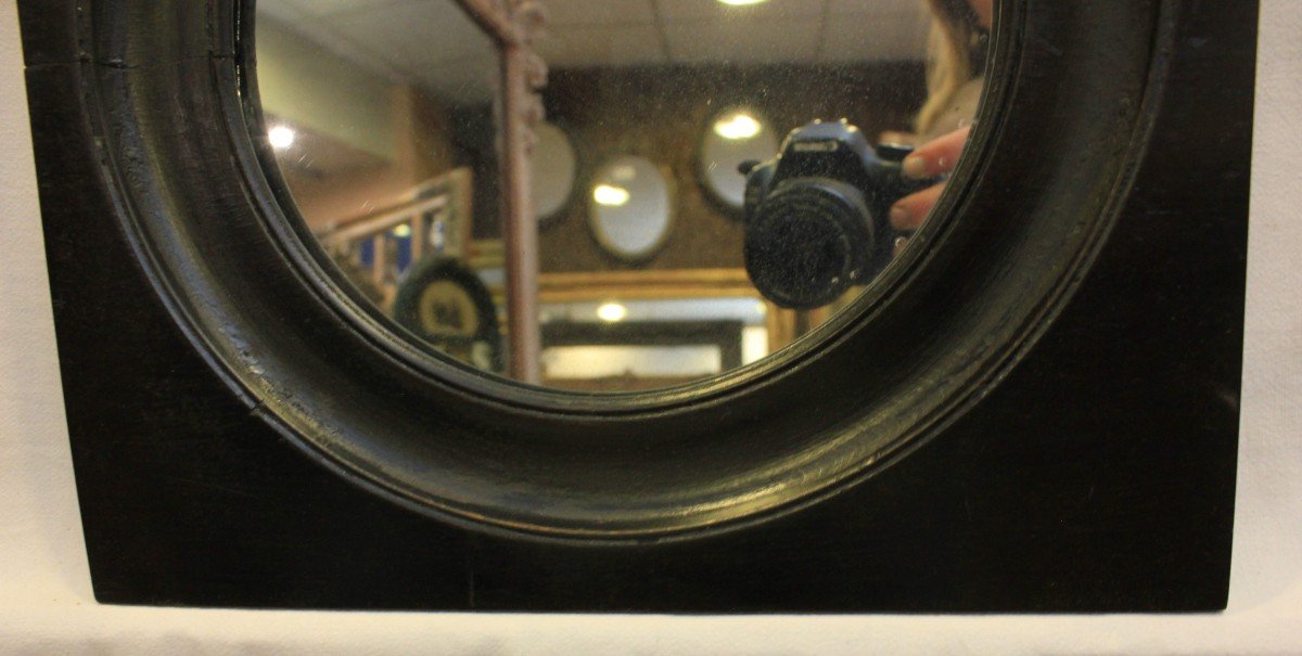 Napoleon III Black Round Mirror, Mercury Ice 33 X 34 Cm-photo-4