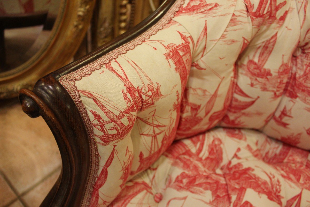 Pair Of Louis Philippe Gondola Bergere Armchairs, Padded Tapestry, Toile De Jouy-photo-2