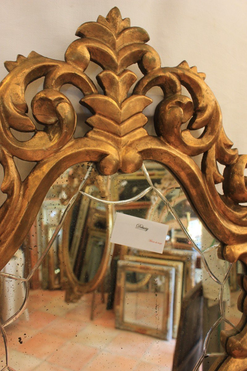 Italian Mirror Carved, Openwork, Contoured And Gilded Wood 52 X 82 Cm-photo-2