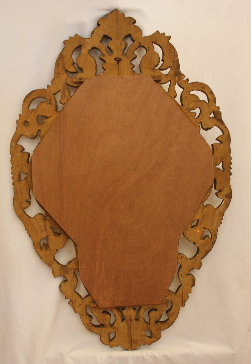 Italian Mirror Carved, Openwork, Contoured And Gilded Wood 52 X 82 Cm-photo-6