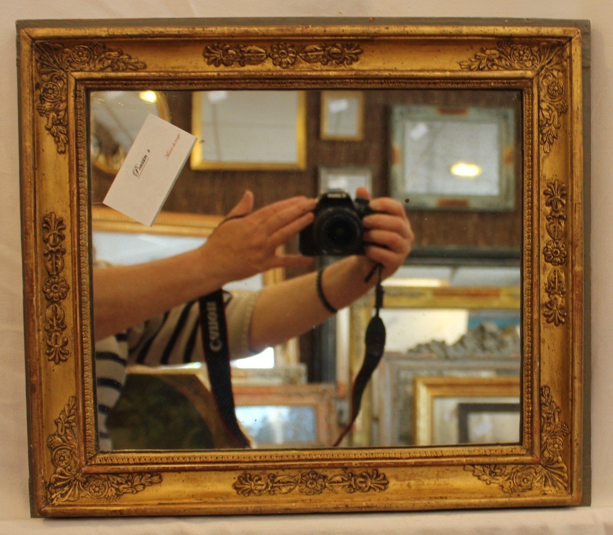 Small Golden Wood Restoration Mirror, Mercury 35 X 40 Cm-photo-2