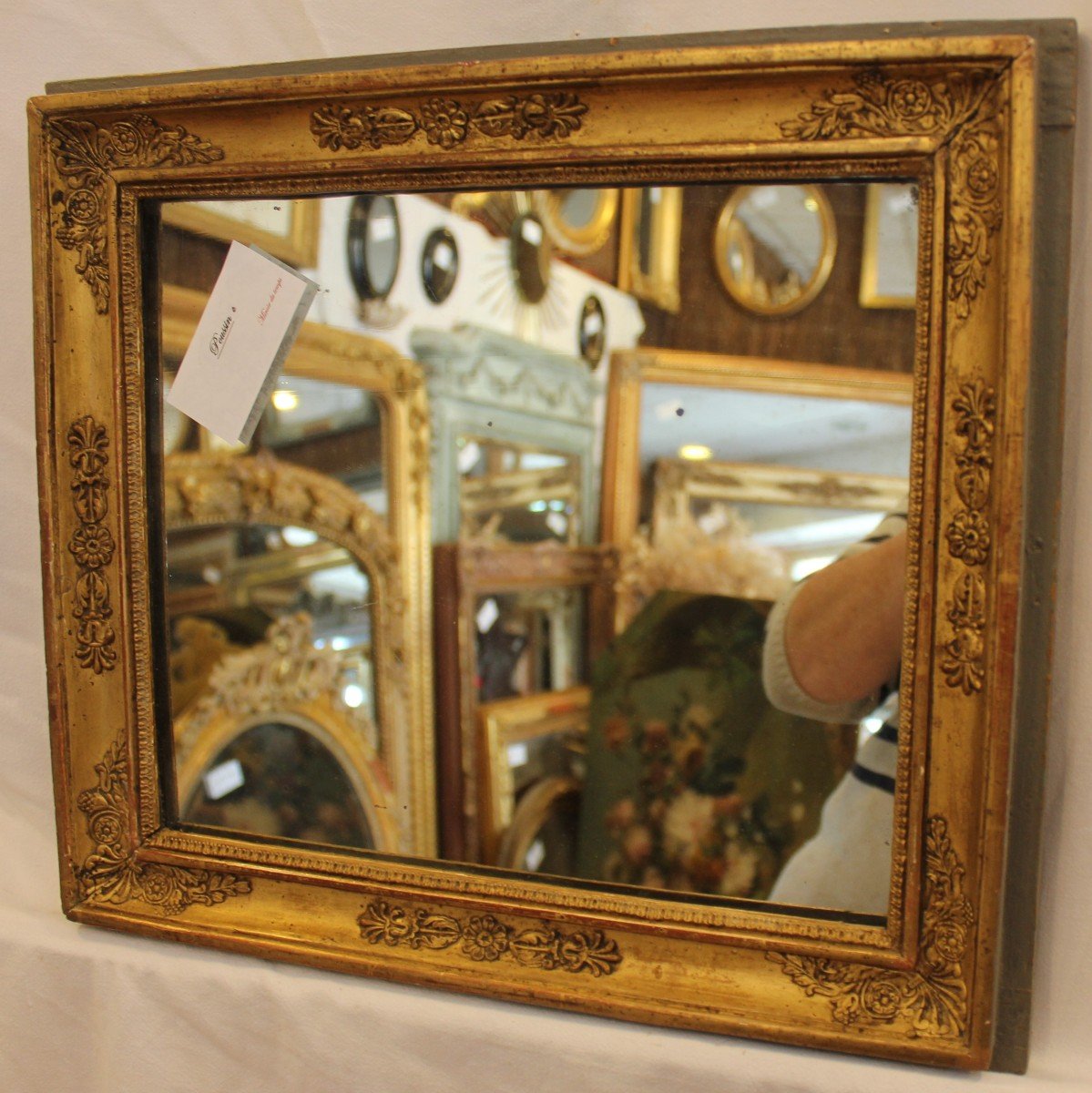 Small Golden Wood Restoration Mirror, Mercury 35 X 40 Cm-photo-4