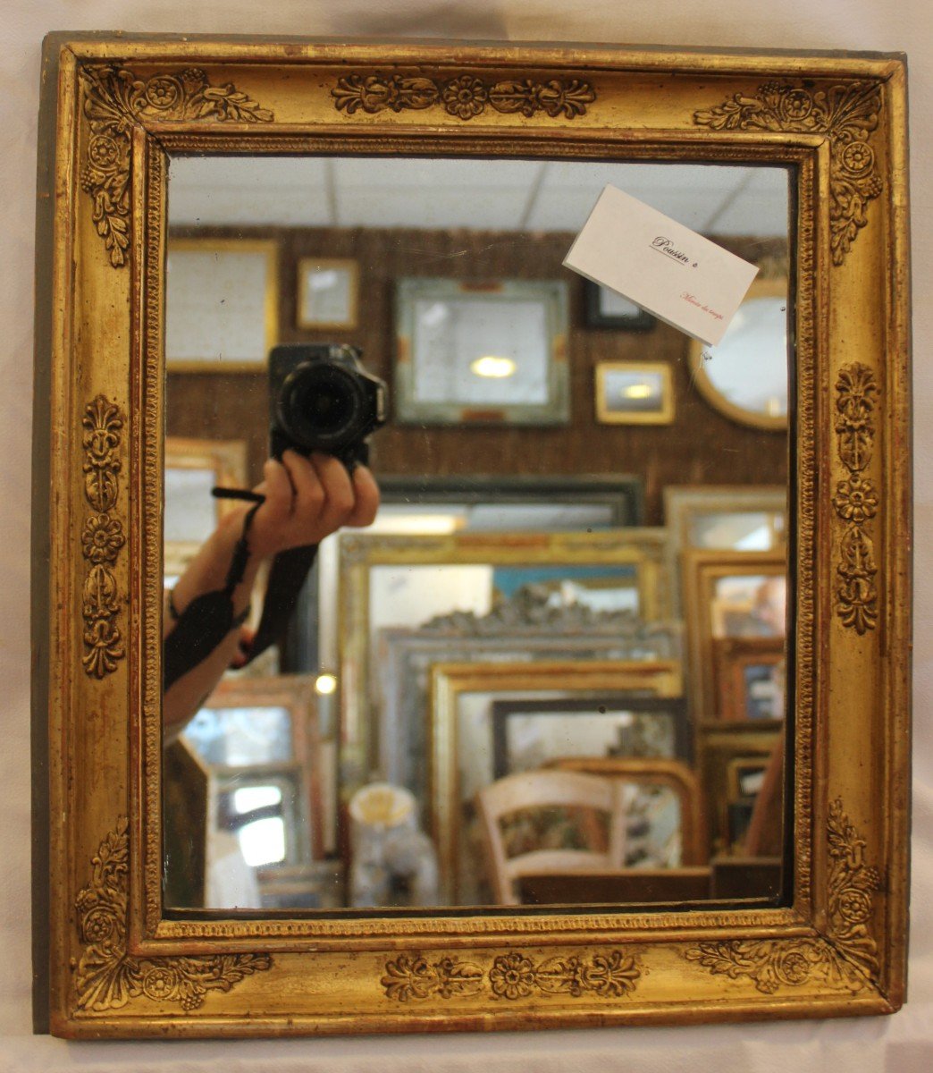 Small Golden Wood Restoration Mirror, Mercury 35 X 40 Cm