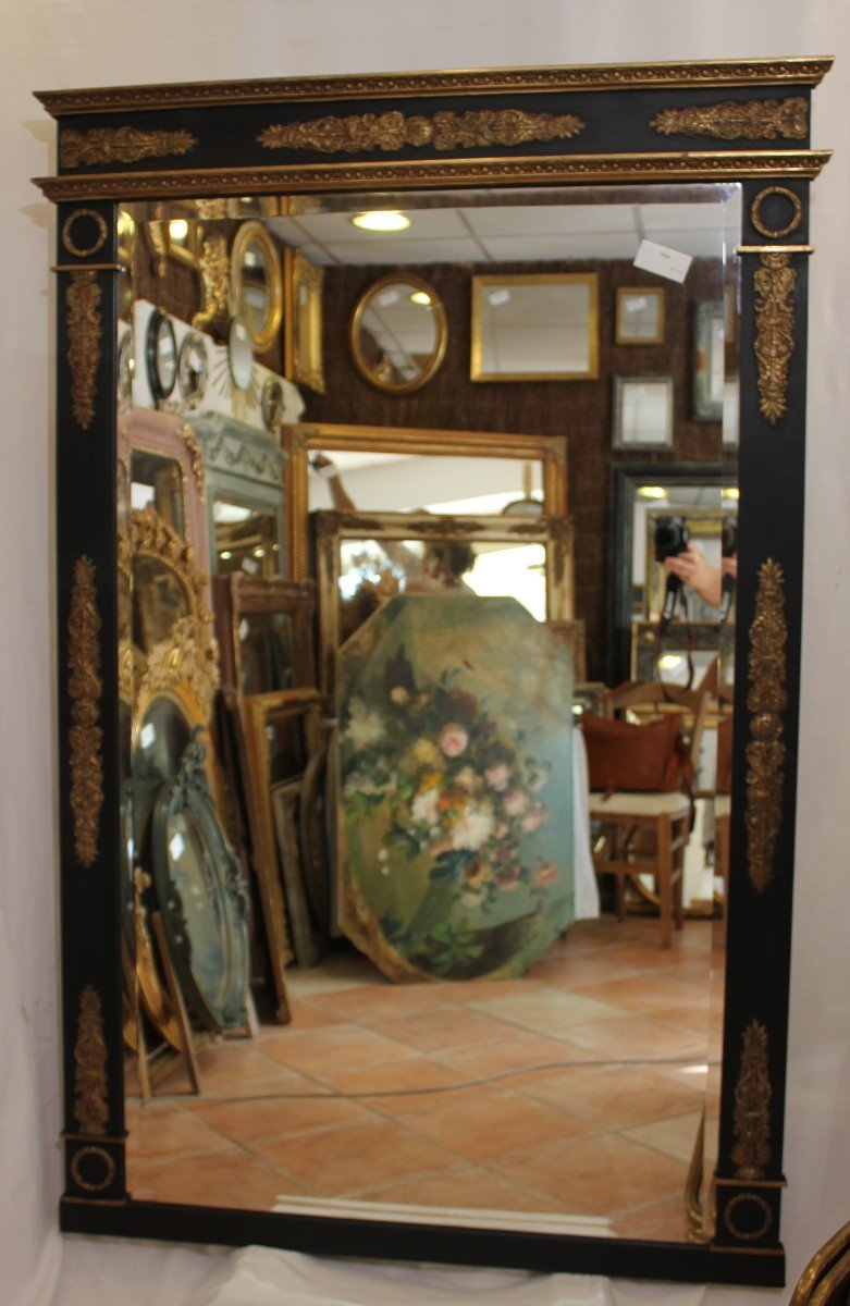 Large Empire Style Trumeau Mirror, Bevelled Glass, Imperial Eagle Decor 117 X 196 Cm-photo-1