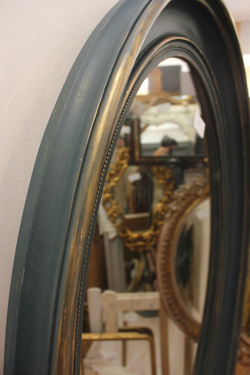 Very Large Oval Beaded Mirror Louis Philippe, Mercury Ice 93 X 136 Cm-photo-2