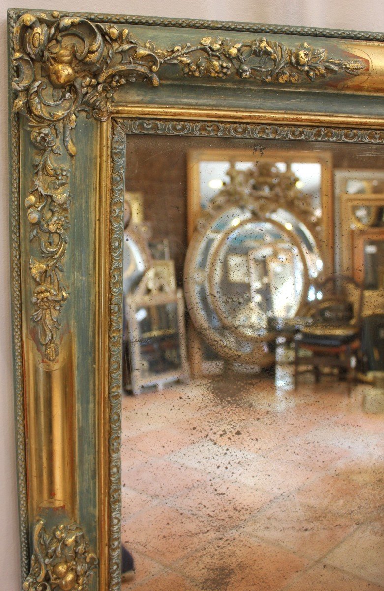 Miroir Ancien Rectangle,  Décor De Fleurs, Feuille d'Or Et Patine, Glace Mercure 84 X 111 Cm-photo-4