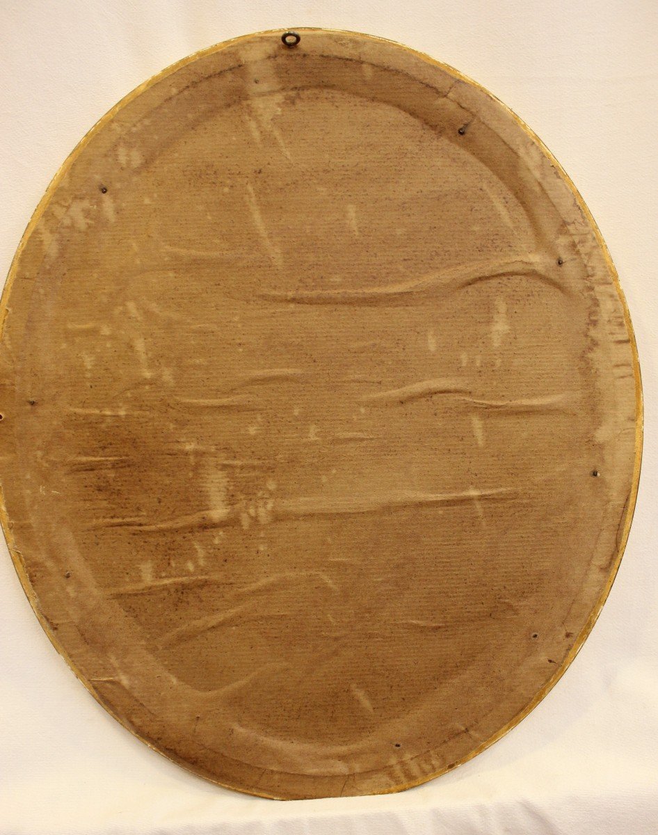 Suite de Miroir Ovale Moulure Demi-jonc Perlée, Feuille d'Or 43 X 51 Cm-photo-4