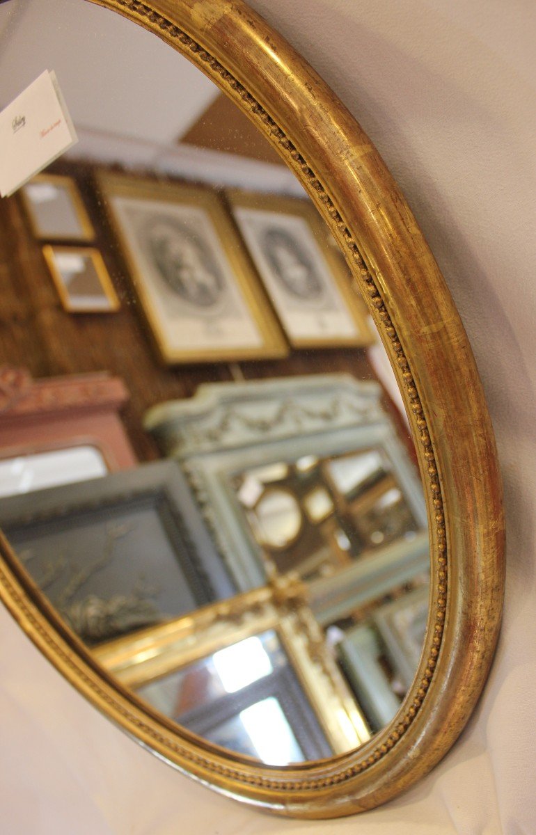 Oval Mirror Beaded Half-round Molding, Gold Leaf 43 X 51 Cm-photo-5