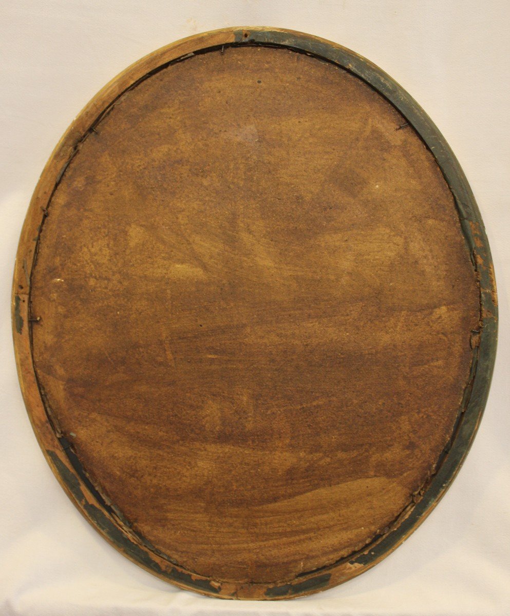 Suite de Miroir Ovale Moulure Demi-jonc Perlée, Feuille d'Or 43 X 51 Cm-photo-8