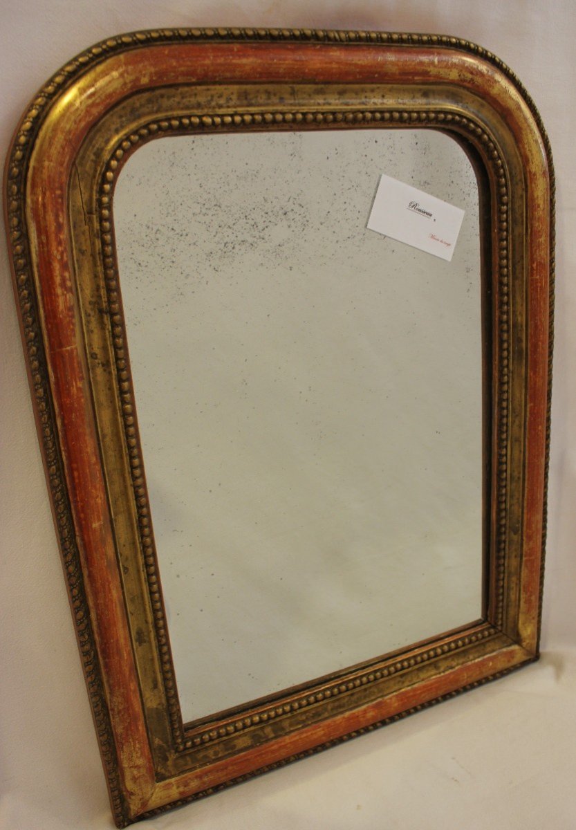 Petit Miroir Louis Philippe perlé Dorure Et Mercure 37 X49 Cm-photo-7