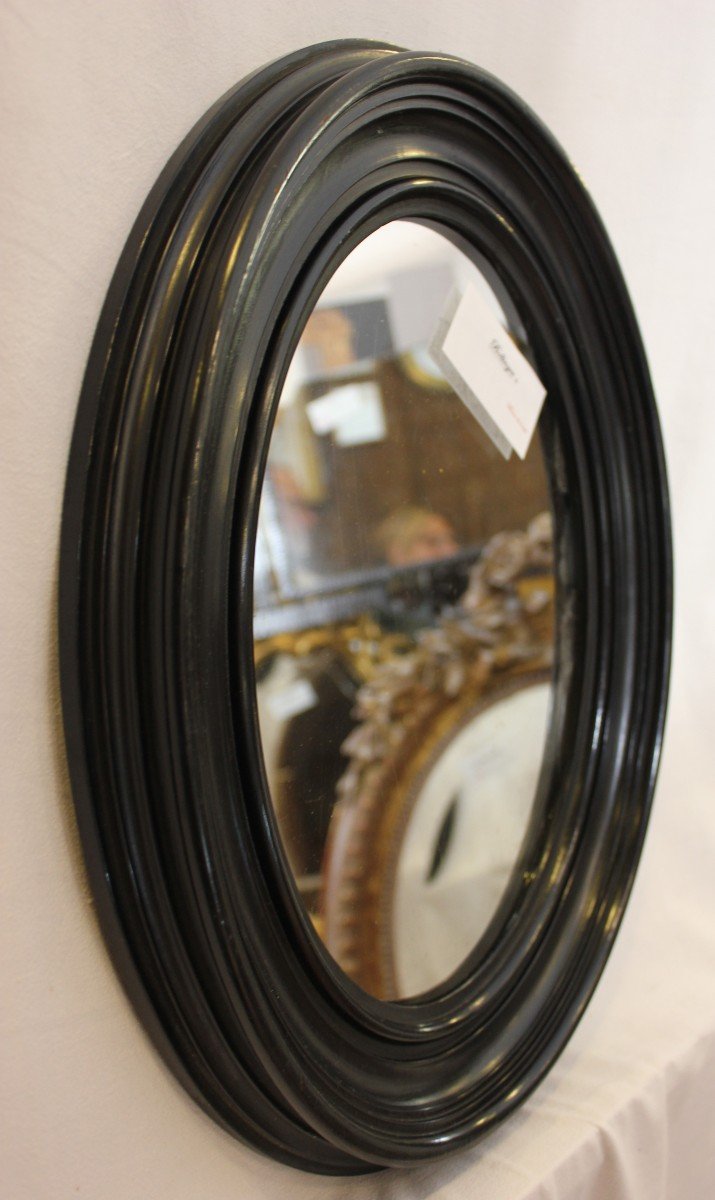 Napoleon III Mirror, Oval Blackened Lacquered Wood, Mercury Glass 34 X 43 Cm-photo-2