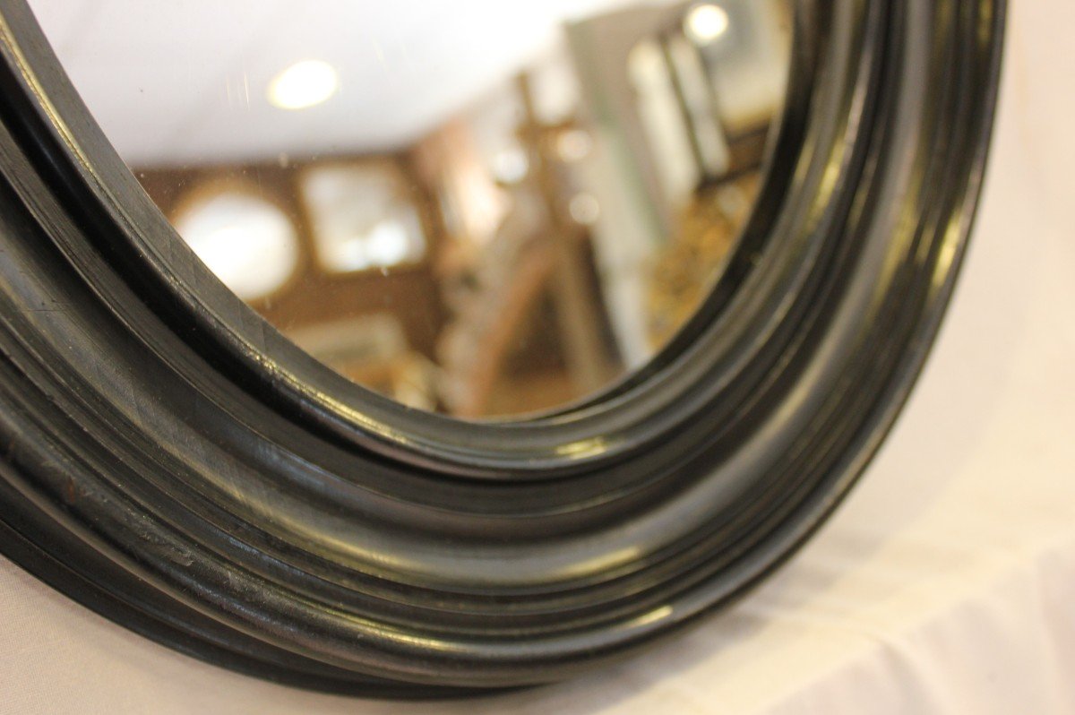 Napoleon III Mirror, Oval Blackened Lacquered Wood, Mercury Glass 34 X 43 Cm-photo-4