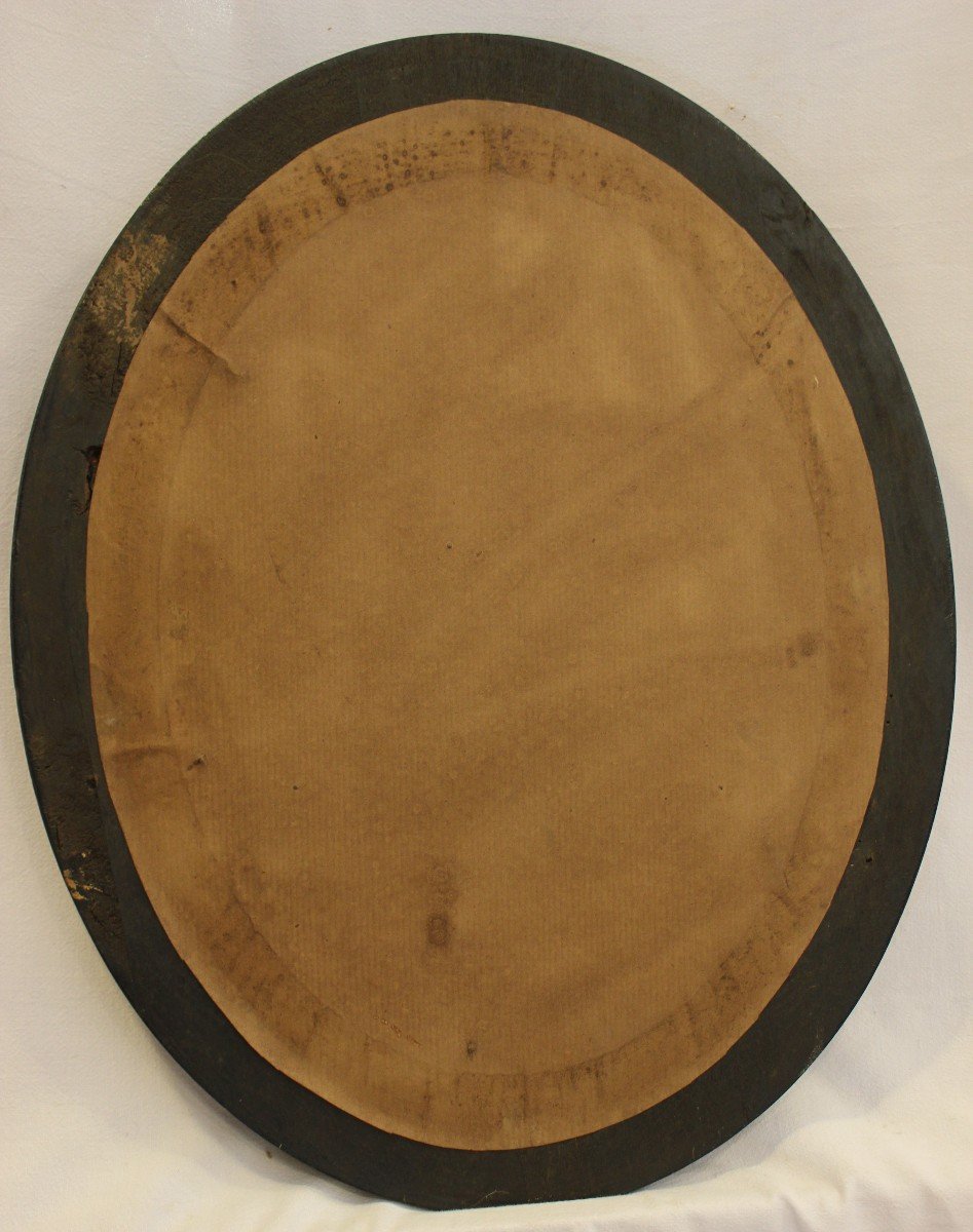 Napoleon III Mirror, Oval Blackened Lacquered Wood, Mercury Glass 34 X 43 Cm-photo-5