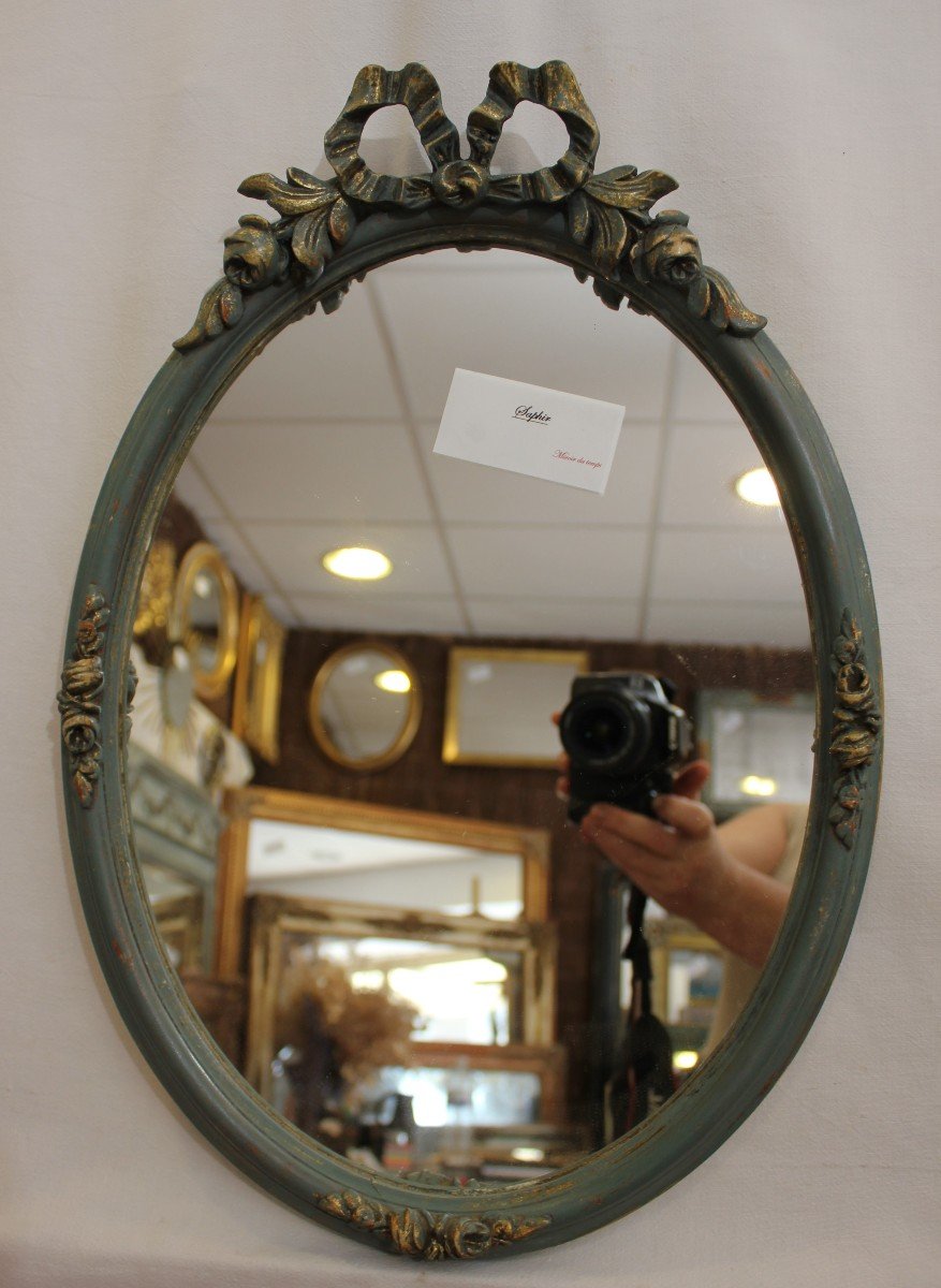 Small Oval Louis XVI Style Mirror, Patina 33 X 47 Cm-photo-3