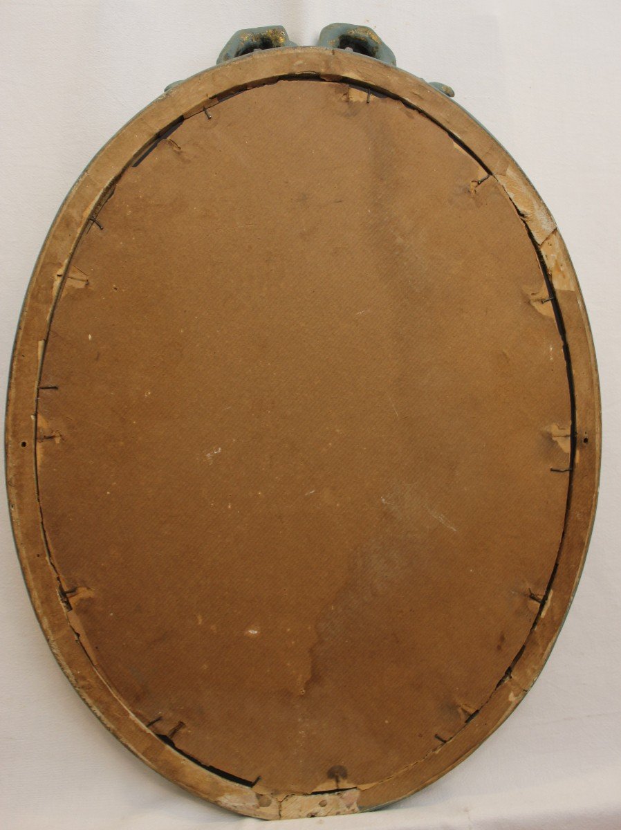 Petit Miroir Ovale Style Louis XVI, Patine 33 X 47 Cm-photo-7