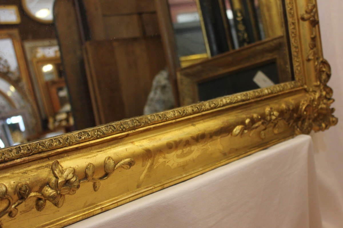 Antique Fireplace Mirror, Engraved Gold Leaf 94 X 142 Cm-photo-2