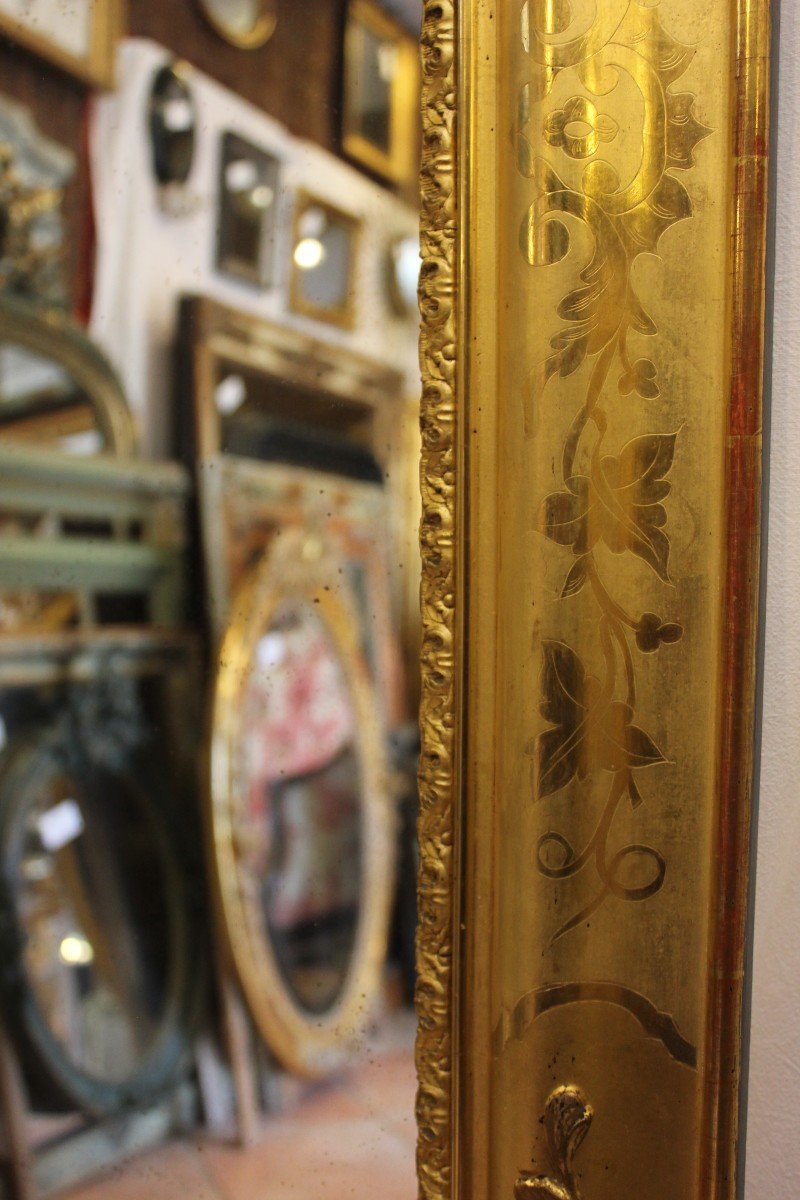 Antique Fireplace Mirror, Engraved Gold Leaf 94 X 142 Cm-photo-3